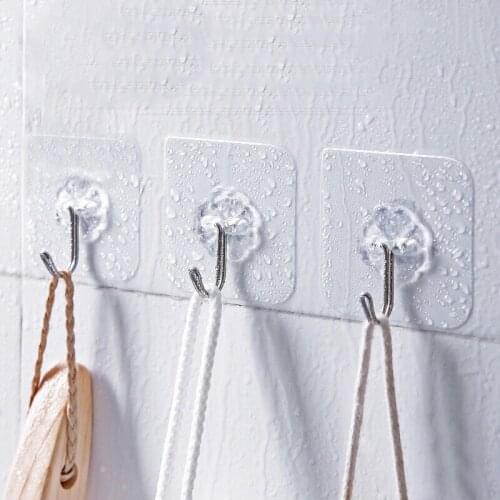 20/30/50Pcs Bathroom Transparent Wall Towel Hooks Waterproof Oilproof Adhesive Hooks Reusable Seamless Hanging Hook For Kitchen