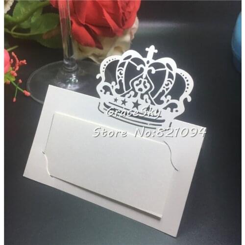 50pcs Pearlescent white Elegant Crown Seat Card Hotel Banquet Party Name Card Table Cards Wedding Invitation Card Party Supplies