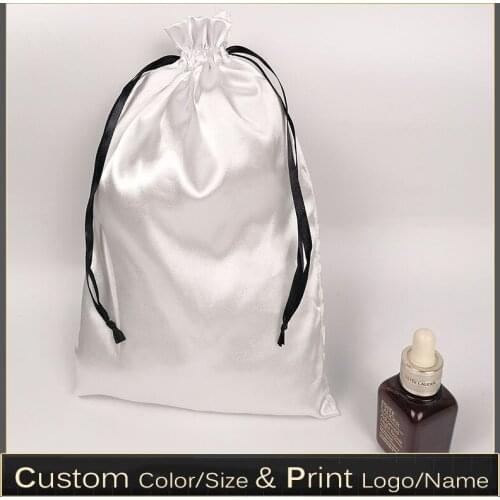 Custom Logo Satin Hair Bundle Wigs Drawstring Bags Luxlury Products Packaging Bag Silk Pouch Dustproof Cover Storage Pouch