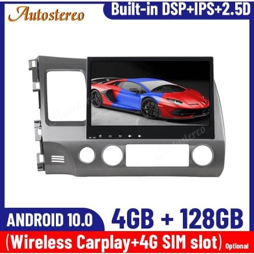 Carplay 4+128GB Car GPS Navigation For Honda CIVIC 2006-2011 Android 10.0 Multimedia Player Auto Radio Tape Recorder Head Unit