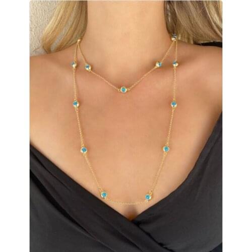 Gold Color Evil Eye Beads Long Necklace. Sexy woman. hello summer. chic. sea. Annual. Beach