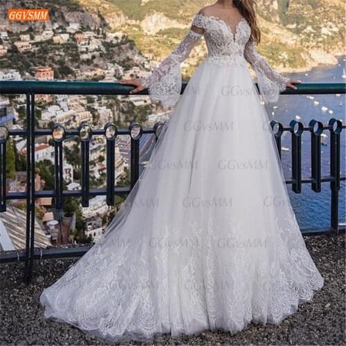 Elegant white wedding dress bride 2021 robe de mariee Lace Up custom tulle lace applique bridal gown for women hochzeitskleid
