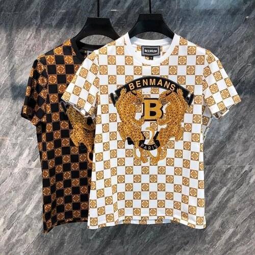 Summer Style Short Sleeve Novel 3D Plaid Double-Sided Gold Printed T-Shirt Luxury Royal Brand Mens Hip Hop Round Neck Top