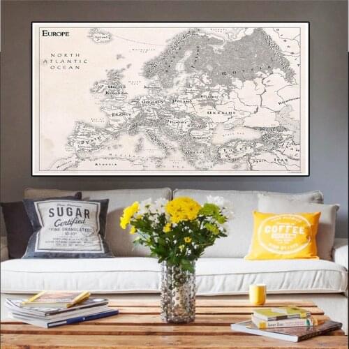 150x225cm Europe Terrain Map Vintage Posters and Prints Living Room Wall Art Pictures canvas Painting Office Home Decoration