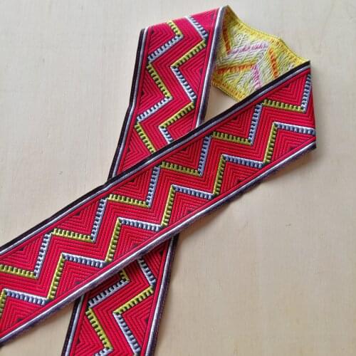5cm 50mm 2' Red Sliver Gold Bilateral Zigzag Folk Trim Border Laciness Costume National Jacquard Ribbon Embroidery Woven Webbing