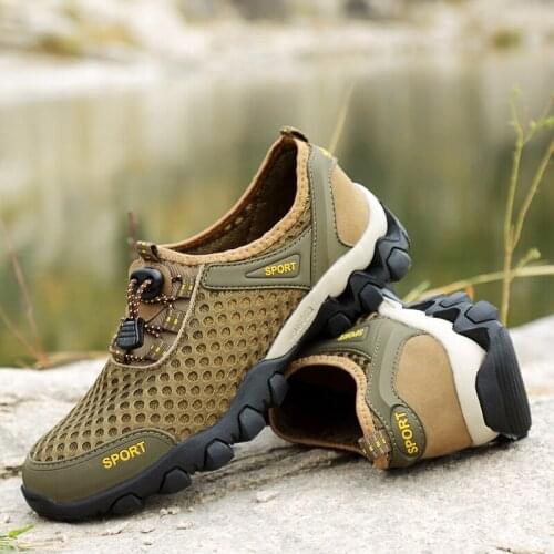 Summer Breathable Mesh Hiking Shoes Men Hot Sale Non-slip Men Trekking Shoes Outdoor Sport Khaki Quick-drying Men Hiking Sneaker