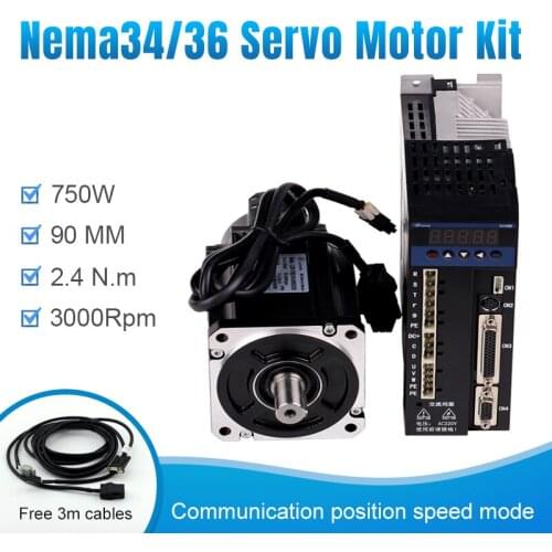 Lichuan 750W 3A AC 750W Servo Motor 3000RPM 2.4 N.M. 0.75KW Single Phase 90ST M02430 AC Servo driver + Servo Motor Driver