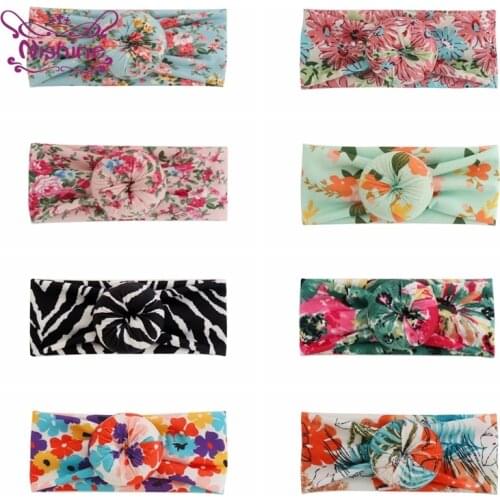 Nishine Fashion Flowers Pattern Donut Hairband Vintage Print Baby Girls Headband Sweet Kids Hair Accessories Photography Props