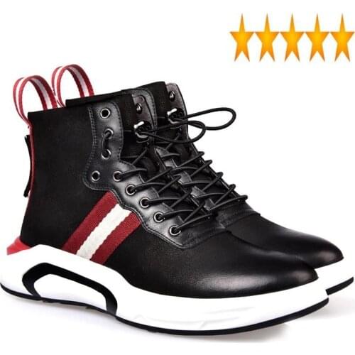 New Students Genuine Leather 2021 Casual Shoes Men Thick Bottom Lace Up Punk Male Footwear Brand Zipper Black High Top Zapatos
