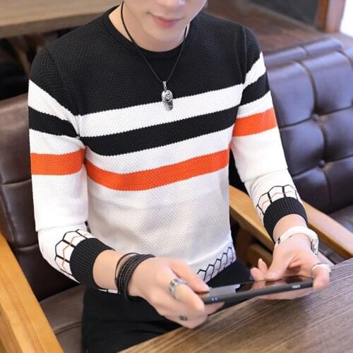 Sweater Men Leisure Color Spring and Autumn Thin Long-sleeved Sleeve Round Collar Trimming Black Wine Red Blue Warm Sweater