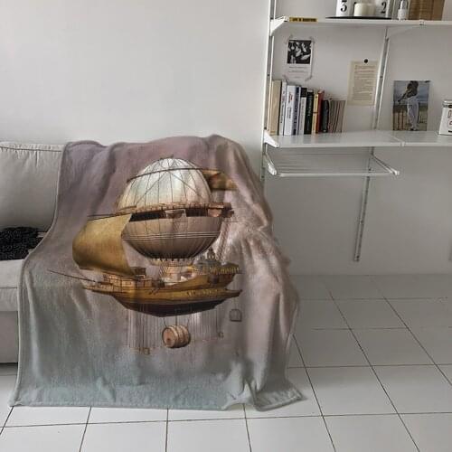Steampunk Airship Retro Style Throw Blanket Picnic Travel Blanket Portable Soft Bedspread Microfiber Flannel Blankets for Beds