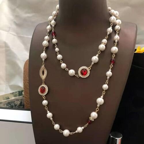 Top Quality Fashion Party Jewelry Pearls Necklace Luxcy Party Long Necklace Vintage Beads Chain Jewelry Neckalce