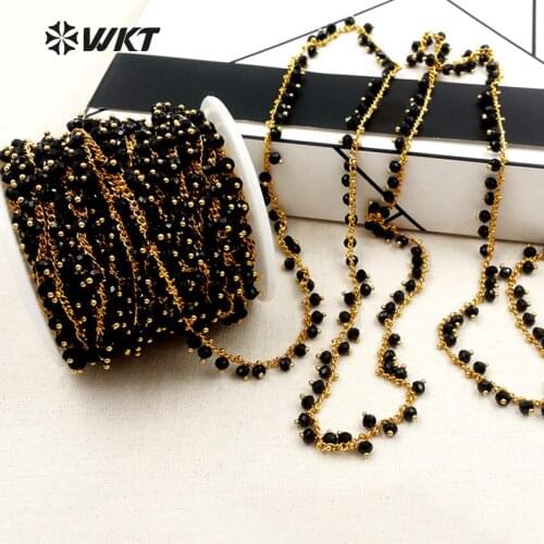 WT-RBC035 WKT Wholesale fashion black chain Natural black beads rosary chain brass chain with gold metal plated women jewelry