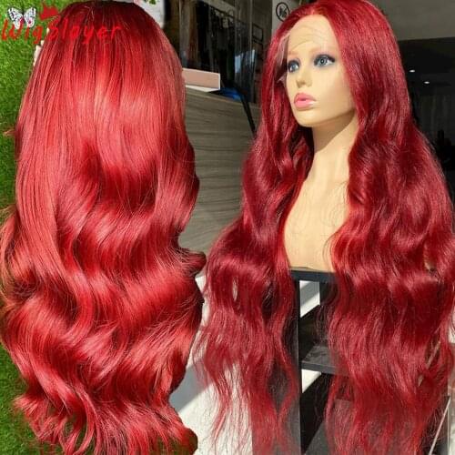 Remy Human Hair Lace Preplucked Front Wigs Deep Red Wavy 180% density13x6 Deep Parting Glueless Lace Front Wig Red Straight Wig