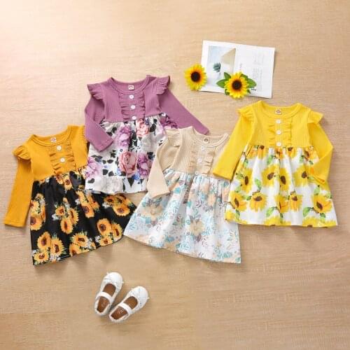 #45 12m-4y Flower Girl Dress Toddler Kids Baby Girl Long Sleeve Printed Ruffle Sleeve Dress Kids Clothes Girl Платье Для Девочки