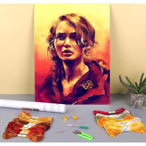 Portrait Katniss Printed 11CT Cross Stitch DIY Embroidery Full Kit DMC Threads Knitting Needlework Handiwork Counted