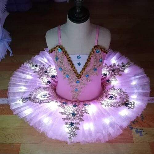 Professional Ballet Tutu Skirt Ballerina Dress Kids Girls Adult Led Tutu Swan Lake Dance Costume Pancake Tutu Party Dancewear