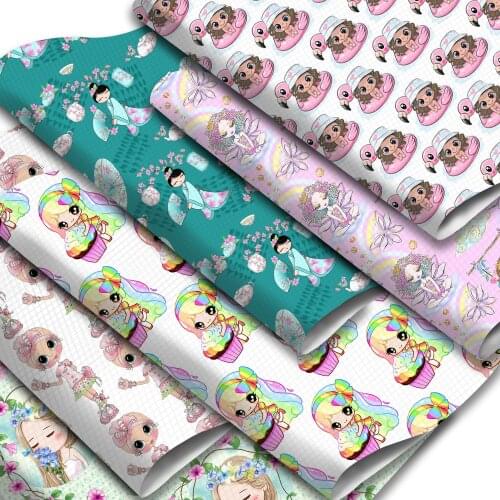 Flower Girls Printed Fuax Leather Sheets Rainbow Synthetic Leather Fabric 20x33cm for Earrings Hair Bows Pouches Making