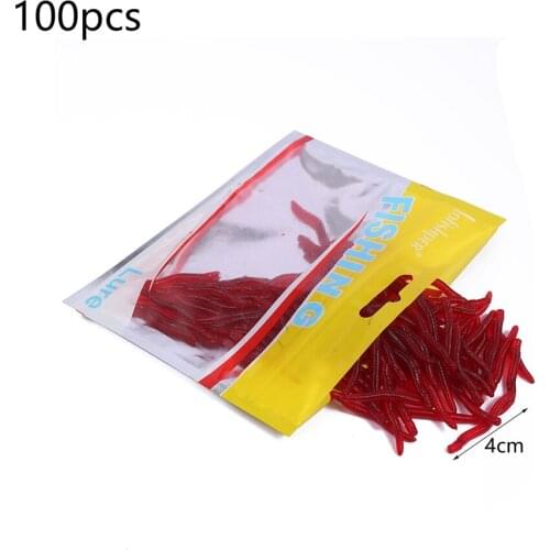 100 PCS Lifelike Red Worm Soft Lure 40mm Earthworm Fishing Silicone Artificial Bait Fishy Smell Shrimp Additive Bass Carp