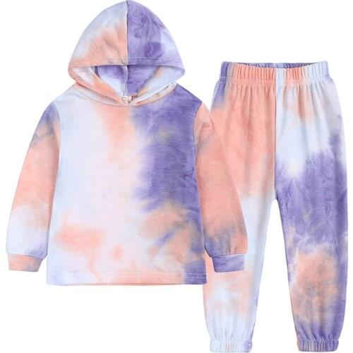 Christmas Home wear Costume Tie dye Hooded Long Sleeve Baby Childrens Clothing Toddler Boys Sport Tracksuit Girls Wear 2 to 7 Y