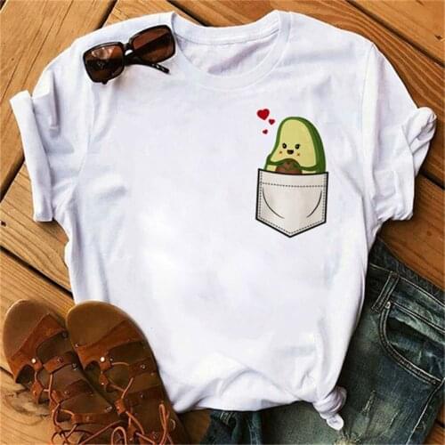 Fashion printing hot sale kawaii cartoon avocado t-shirt women casual graphics Harajuku short-sleeved shirt women summer t-shirt