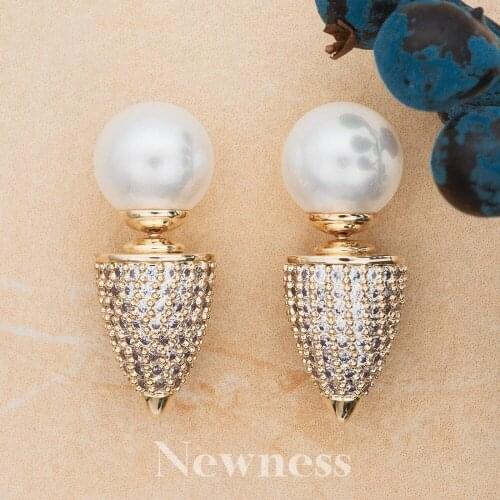 Newness Brand Fashion Shape Trendy Elegant CZ Pearl Earrings Jewelry For Women Jewelry Gift