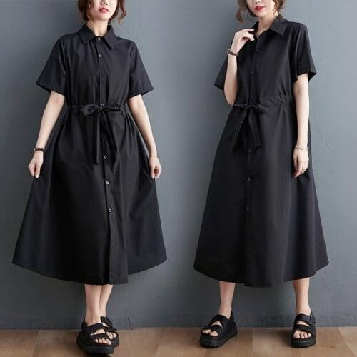 Street Fashion Blouse Dress 2021 New Arrival Japan Yamamoto Style Black Girls Loose Summer Dress Cotton Women Casual Midi Dress