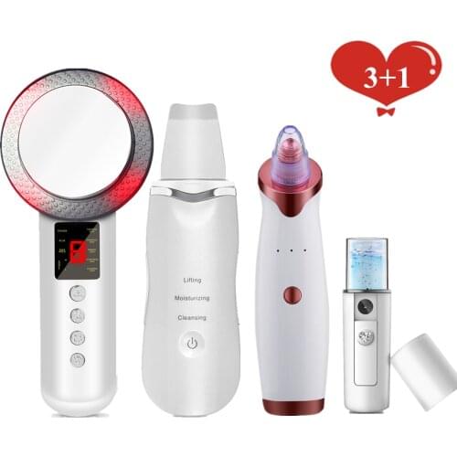 LED EMS Ultrasonic Far Infrared Massager Body Slimming+Vacuum Suction Blackhead Remover+MIni Nano Mister Sprayer Beauty Machine