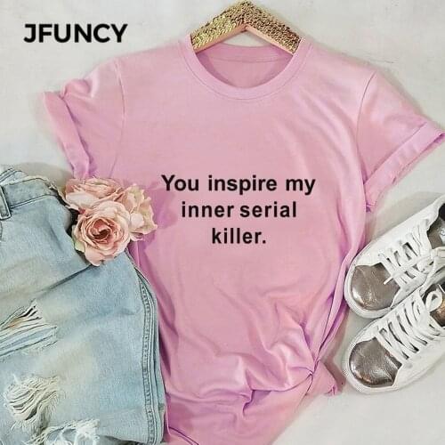 JFUNCY 2020 Funny Letter Print T Shirt Women Plus Size Summer T-shirts Female Cotton Short Sleeve Tees Top Woman Casual Tshirt