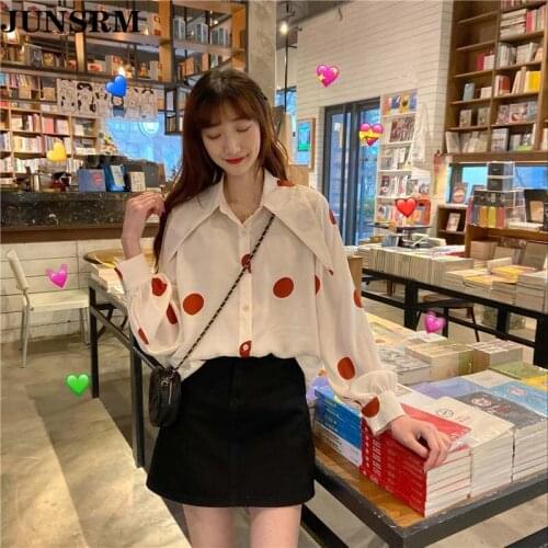 2020 Summer Women Tops And Blouses Retro Chiffon Long Sleeve Casual Loose Polka Dot Shirts Hawaii Style Lapel Single Boho Shirts