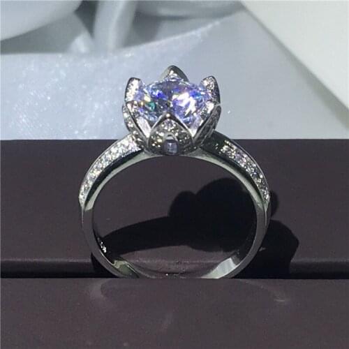 2018 Flower ring Engagement Wedding Band Rings for women men AAAAA zircon cz White Gold Filled 925 Silver Female Finger Jewelry