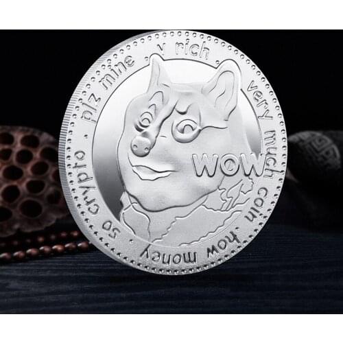 Gold Silver Plated Dogecoin Coin Doge Coin Wow Dog Pattern Three-dimensional Relief Medallion Badge Virtual Coin Souvenir