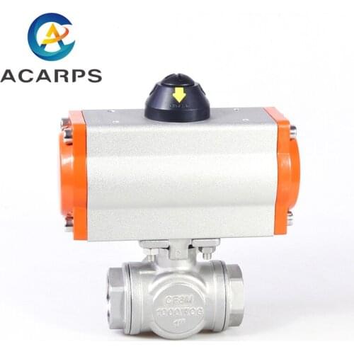 1/4" Stainless Steel Pneumatic Three Way Ball Valve Q614F-16P Three Piece High Platform Pneumatic Ball Valve
