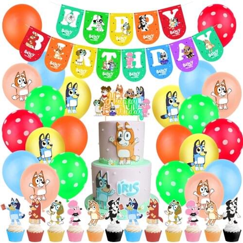 1set Bingo Bluey Balloons Dog Theme Party Decor Kids Toys Puppy Dog Inflatable Balls Happy Birthday Banner Cake Topper Supply