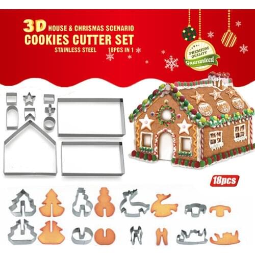 18-Piece Cookies Cutter Set Stainless Steel 3D Household Christmas Scenario Cookie Mold Gingerbread Molding For Baking Cake