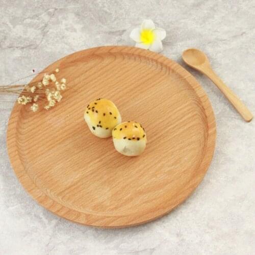24cm/9.4'' Big Round Wood Plate Dishes Bread Pizza Dessert Tray Serving Platters for Tea Coffee Wine Bar Restaurant Decoration