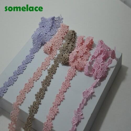 5Yds/lot 2cm Wide Pink~Purple~Brown Floral Wavy High quality Venise Lace Venice Trim For Garments And Wedding