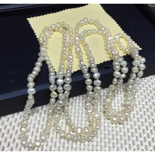 80cm 125cm 160cm 200cm 30'' 50'' 63'' 78'' 6x7mm white real pearl necklace flat baroque Freshwater PEARL Women Jewelry
