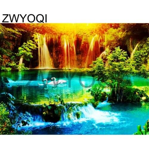 Full Round Diamond embroidery Cross stitch lake swan tree Full Square Diamond painting lake swan scenery DIY 3D Diamond mosaic