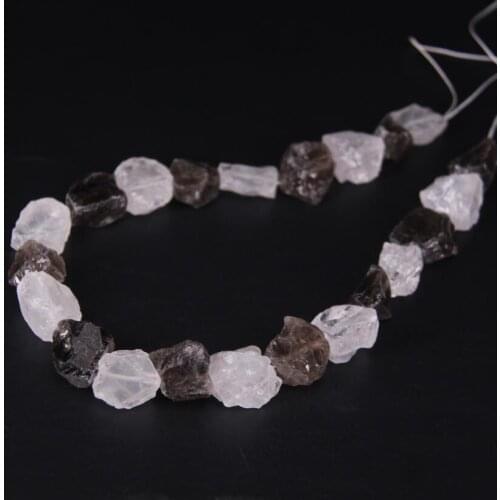 15.5"/strand Smoky Quartzs&White Crystal Rough Raw Nugget Loose Beads,Natural Stone Freeform Cut Gravel Chips Pendant Jewelry