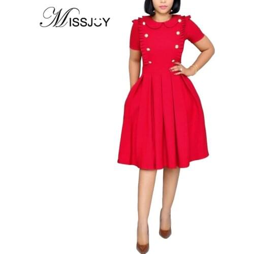 MISSJOY Elegant Patchwork Ruffle Solid Color Office Wear Work Women Dresses 2019 Autumn Female Party Short Vintage Cotton Peter