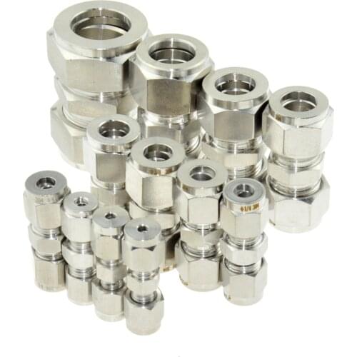 Stainless Steel Pipe Fittings Equal 6mm 8mm 12mm 16mm 1/4" 1/2" OD Pipe Tube Ferrule Compression Fitting Coupler SS304 Connector