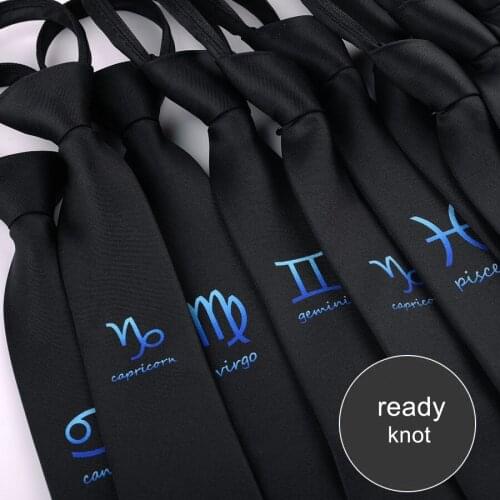 12Constellation Zip Tie Mens Neckwear Fashion Versatile Black Necktie Letter Ready Knot Zipper Design Lazy Ties Geometric Women