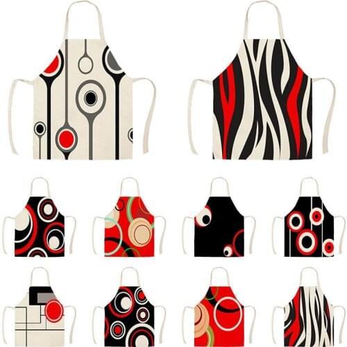 Geometric Pattern Kitchen Apron for Women Cotton Linen Bibs Household Cleaning Pinafore Home Cooking Aprons WQTX07