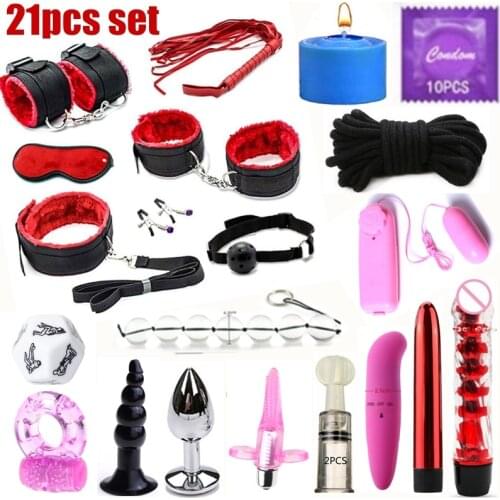 Adult Sex Product Kit Dildo Vibrator & Anal Plugs Finger Massager BDSM Slave Bandage With Ring Adult Games Sex Toys For Couples