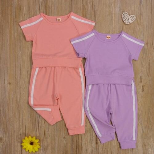 Girls clothes sets children clothing outfits Short Sleeve Trousers Casual Two-piece Suit Stripe Printing Elastic Waist Summer