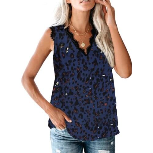 Summer Lace Patchwork V Neck Sleeveless Print Off Shoulder Sexy Vest Shirt Women Casual Loose Streetwear Plus Size Tops