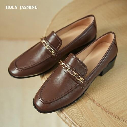 England Style Fashion Simple Soft Real Leather Metal decoration Buckle Casual Slip-on Loafers Women Shoes Woman Flat Shoes Women