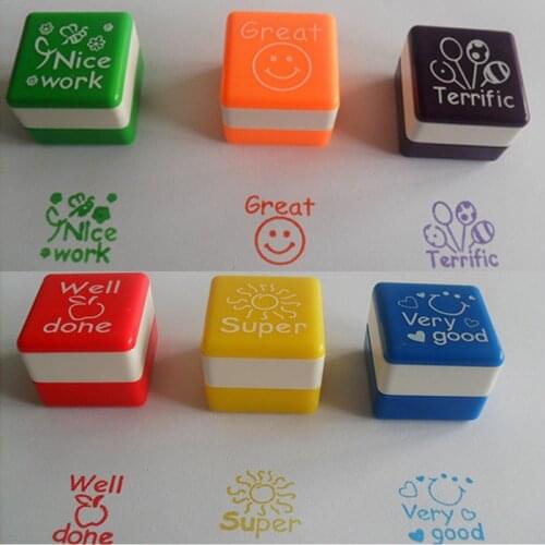 Lychee Life 6Pcs/set Self Inking Teacher Stamps Cartoon Kids Stamps Praise Reward Motivation School Stamps Diy Crafts