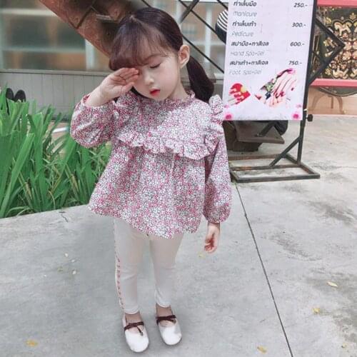 Baby Girls Sweet Shirts New Korean Style Fashion Kids Floral Clothes Ruffles Cute Blouses Children Casual Full Sleeve Clothing